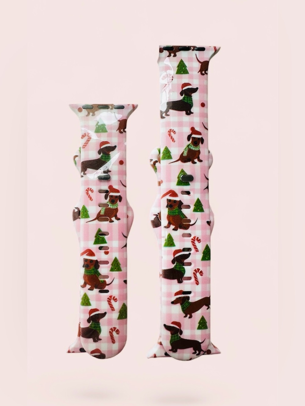 New Holiday Dachshund Pink Silicone iWatch Band - Festive Dachshund Dog Print